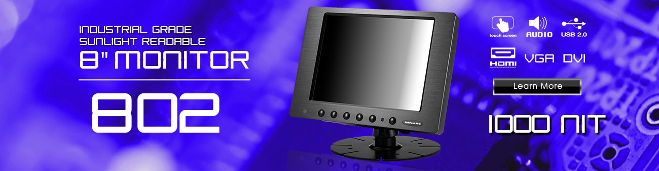 8 inch monitor, 8 inch touchscreen, small monitor, small touchscreen https://www.xenarc.com ruggedized solutions manufacturer for all industries  HDMI, VGA, DVI Video Inputs