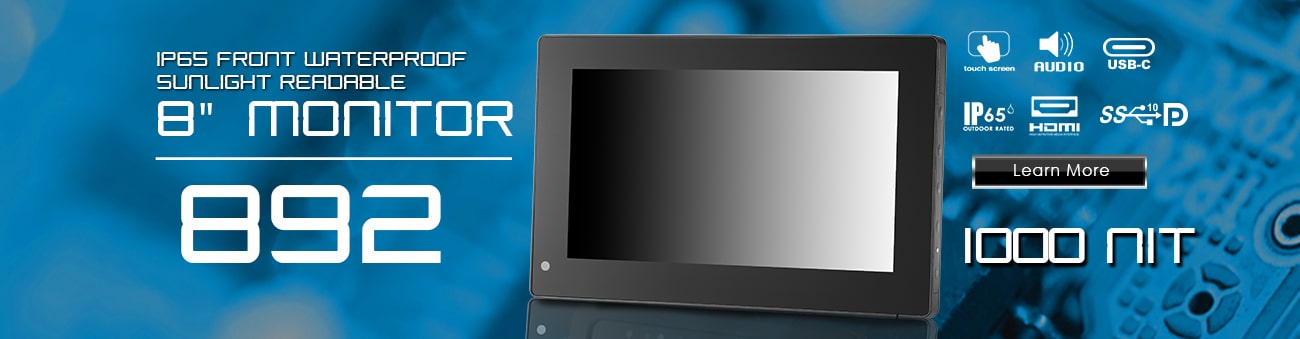8 inch Front IP65 Sunlight Readable Capacitive Touchscreen LCD Monitor with HDMI and USB-C