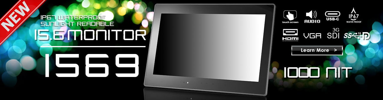 15.6 in IP67 Rugged Sunlight Readable Optical Bonded Capacitive Touchscreen LCD Monitor Display with HDMI, DVI, VGA & AV Inputs