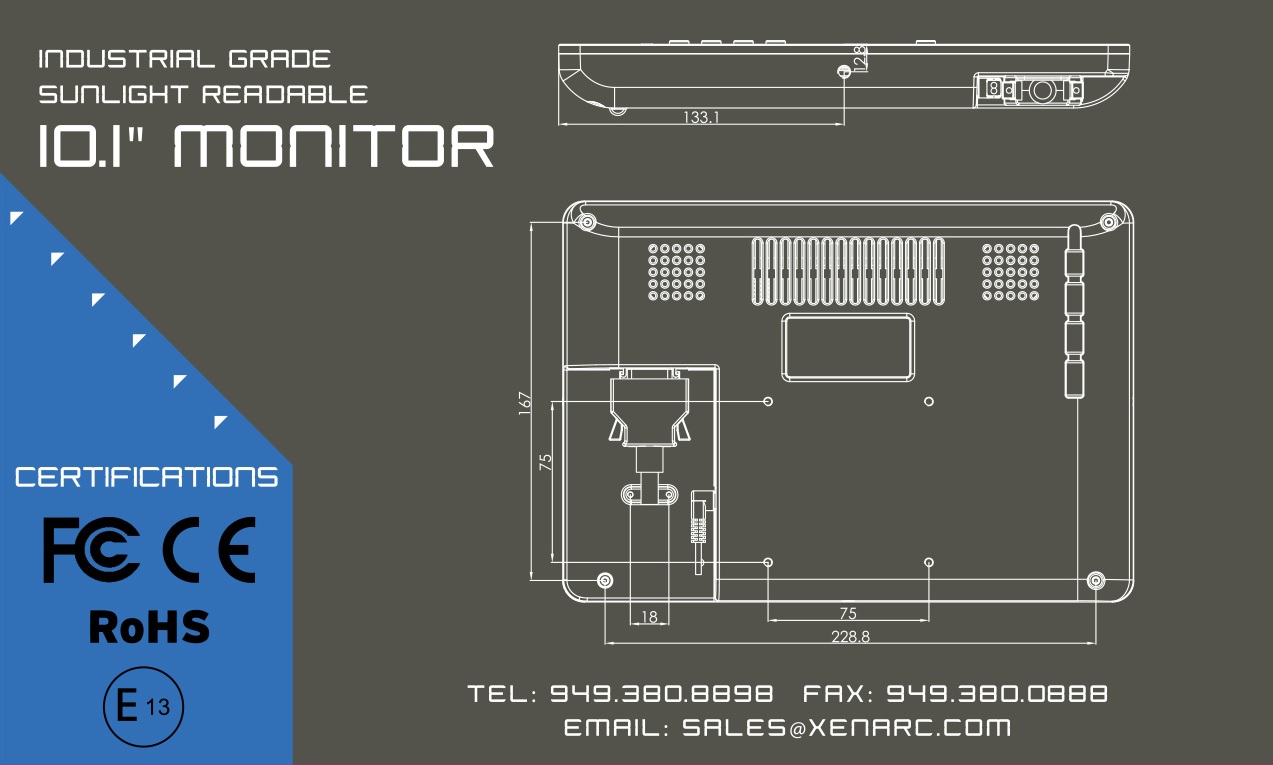 https://www.xenarc.com/1029GNH.html - 10.1" IP67 Sunlight Readable Optical Bonded Capacitive Touchscreen LCD Industrial Display Monitor w/ HDMI, DVI, VGA & AV Inputs