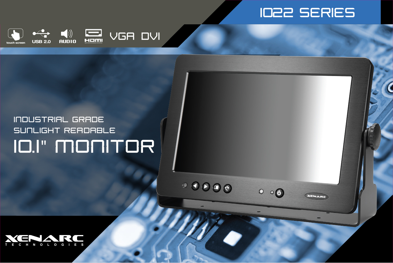 10.1" IP67 Sunlight Readable Optical Bonded Capacitive Touchscreen LCD Industrial Display Monitor w/ HDMI, DVI, VGA & AV Inputs - https://www.xenarc.com/1029GNH.html