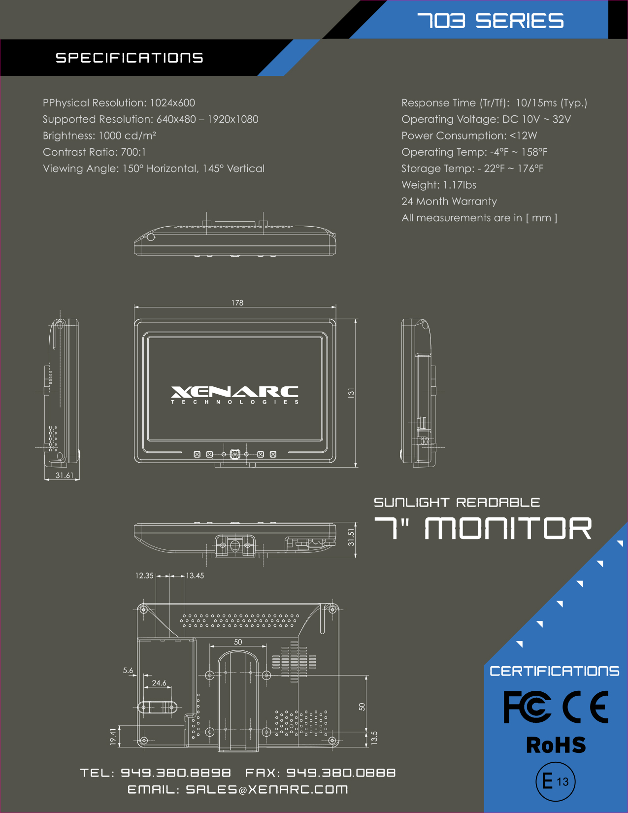 Small Monitor and Small Touchscreen Solutions From Xenarc Technologies 7 inch monitor and 7 inch touchscreen